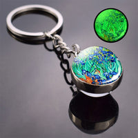 Luminous Van Gogh Sunflower Art Keychain Van Gogh Glass Ball Pendant Car Key Chain Key Ring Keyfob Bag Accessories Glow in Night