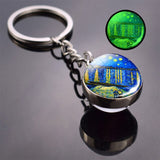 Luminous Van Gogh Sunflower Art Keychain Van Gogh Glass Ball Pendant Car Key Chain Key Ring Keyfob Bag Accessories Glow in Night