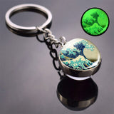 Luminous Van Gogh Sunflower Art Keychain Van Gogh Glass Ball Pendant Car Key Chain Key Ring Keyfob Bag Accessories Glow in Night