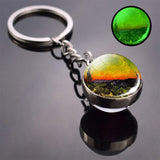 Luminous Van Gogh Sunflower Art Keychain Van Gogh Glass Ball Pendant Car Key Chain Key Ring Keyfob Bag Accessories Glow in Night