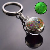 Luminous Van Gogh Sunflower Art Keychain Van Gogh Glass Ball Pendant Car Key Chain Key Ring Keyfob Bag Accessories Glow in Night