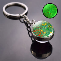 Luminous Van Gogh Sunflower Art Keychain Van Gogh Glass Ball Pendant Car Key Chain Key Ring Keyfob Bag Accessories Glow in Night