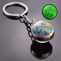 Luminous Van Gogh Sunflower Art Keychain Van Gogh Glass Ball Pendant Car Key Chain Key Ring Keyfob Bag Accessories Glow in Night