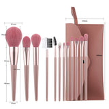 7/12pcs Wood Handle Pink Makeup Brushes Set Foundation Eyebrow Comb Eyelash Spoolies Sponge Eyeshadow Brush Tool With Bag