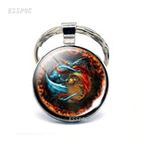 Phoenix Keychain Steampunk Yin Yang Glass Cabochon Keyring Metal Accessories for Men Women Valentines Gift