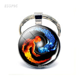 Phoenix Keychain Steampunk Yin Yang Glass Cabochon Keyring Metal Accessories for Men Women Valentines Gift