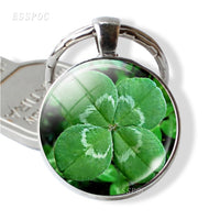 Clover Keychain Four Leaf Clover Glass Ball Double Side Pendant Metal Keyring Lucky Gift for Men