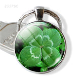 Clover Keychain Four Leaf Clover Glass Ball Double Side Pendant Metal Keyring Lucky Gift for Men