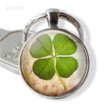 Clover Keychain Four Leaf Clover Glass Ball Double Side Pendant Metal Keyring Lucky Gift for Men