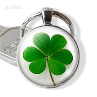 Clover Keychain Four Leaf Clover Glass Ball Double Side Pendant Metal Keyring Lucky Gift for Men