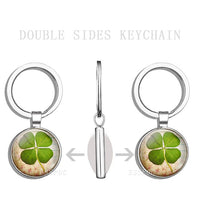 Clover Keychain Four Leaf Clover Glass Ball Double Side Pendant Metal Keyring Lucky Gift for Men