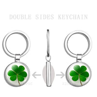 Clover Keychain Four Leaf Clover Glass Ball Double Side Pendant Metal Keyring Lucky Gift for Men