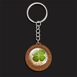 Clover Keychain Four Leaf Clover Glass Ball Double Side Pendant Metal Keyring Lucky Gift for Men