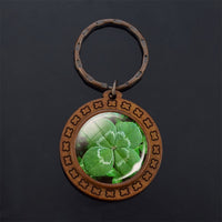 Clover Keychain Four Leaf Clover Glass Ball Double Side Pendant Metal Keyring Lucky Gift for Men