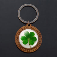 Clover Keychain Four Leaf Clover Glass Ball Double Side Pendant Metal Keyring Lucky Gift for Men