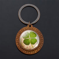 Clover Keychain Four Leaf Clover Glass Ball Double Side Pendant Metal Keyring Lucky Gift for Men