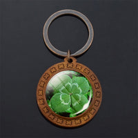 Clover Keychain Four Leaf Clover Glass Ball Double Side Pendant Metal Keyring Lucky Gift for Men