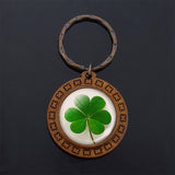 Clover Keychain Four Leaf Clover Glass Ball Double Side Pendant Metal Keyring Lucky Gift for Men