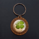 Clover Keychain Four Leaf Clover Glass Ball Double Side Pendant Metal Keyring Lucky Gift for Men