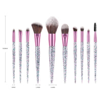 10 Pieces Glitter Makeup Brushes Set Crystal Handle Powder Brush Foundation Eyebrow Face Mascara Blush Eyeliner Tools Kits