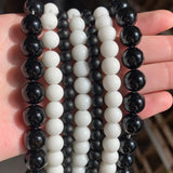 Natural Stone White Black Dull Polish Matte Onyx Agates Smooth Round Beads for Jewelry Making DIY Bracelet 15" Strand 4-12mm