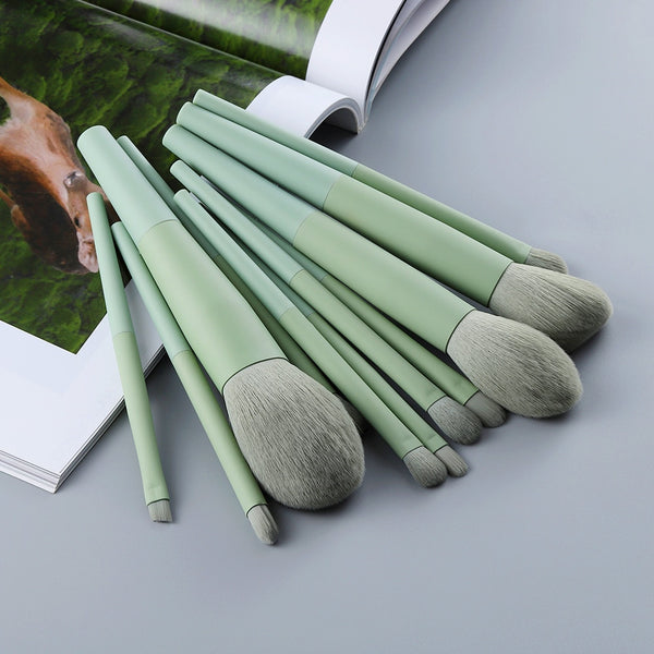 11/8pcs Natural Hair Green Makeup Brushes Foundation Powder Eyeshadow Eyebrow Brush Set Cosmetic Tool Profesional Maquillaje