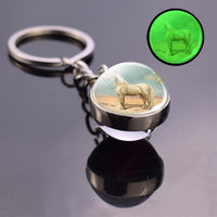 Luminous Horse Photo Glass Ball Keychain Silver Color Metal Pendant Boho Long Keyring Glowing In The Night Key Chain Wholesale