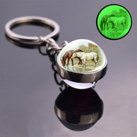 Luminous Horse Photo Glass Ball Keychain Silver Color Metal Pendant Boho Long Keyring Glowing In The Night Key Chain Wholesale