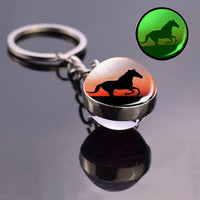 Luminous Horse Photo Glass Ball Keychain Silver Color Metal Pendant Boho Long Keyring Glowing In The Night Key Chain Wholesale