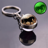 Luminous Horse Photo Glass Ball Keychain Silver Color Metal Pendant Boho Long Keyring Glowing In The Night Key Chain Wholesale