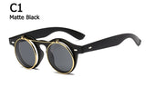 Vintage Round Steampunk Flip Up Sunglasses Classic Double Layer Clamshell Design Sun Glasses Oculos De Sol