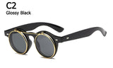 Vintage Round Steampunk Flip Up Sunglasses Classic Double Layer Clamshell Design Sun Glasses Oculos De Sol