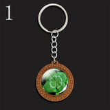 Lucky Four-leaf Clover Keychains Keyrings Clover Photo Glass Cabochon Pendant Keychain Handmade Wooden Keyring Wholesale