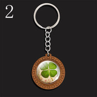 Lucky Four-leaf Clover Keychains Keyrings Clover Photo Glass Cabochon Pendant Keychain Handmade Wooden Keyring Wholesale