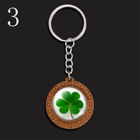 Lucky Four-leaf Clover Keychains Keyrings Clover Photo Glass Cabochon Pendant Keychain Handmade Wooden Keyring Wholesale