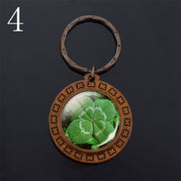 Lucky Four-leaf Clover Keychains Keyrings Clover Photo Glass Cabochon Pendant Keychain Handmade Wooden Keyring Wholesale