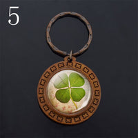 Lucky Four-leaf Clover Keychains Keyrings Clover Photo Glass Cabochon Pendant Keychain Handmade Wooden Keyring Wholesale