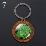 Lucky Four-leaf Clover Keychains Keyrings Clover Photo Glass Cabochon Pendant Keychain Handmade Wooden Keyring Wholesale