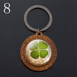 Lucky Four-leaf Clover Keychains Keyrings Clover Photo Glass Cabochon Pendant Keychain Handmade Wooden Keyring Wholesale