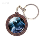 Hot Wolf Wooden Keychain Gothic Wolf Glass Cabochon Pendant Wooden Key Chain Christmas Gift for Men Women