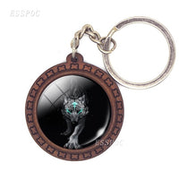 Hot Wolf Wooden Keychain Gothic Wolf Glass Cabochon Pendant Wooden Key Chain Christmas Gift for Men Women