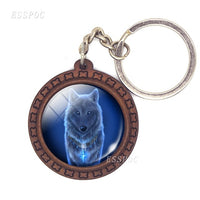 Hot Wolf Wooden Keychain Gothic Wolf Glass Cabochon Pendant Wooden Key Chain Christmas Gift for Men Women