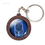 Hot Wolf Wooden Keychain Gothic Wolf Glass Cabochon Pendant Wooden Key Chain Christmas Gift for Men Women