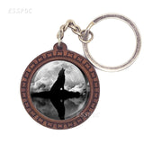 Hot Wolf Wooden Keychain Gothic Wolf Glass Cabochon Pendant Wooden Key Chain Christmas Gift for Men Women