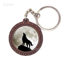 Hot Wolf Wooden Keychain Gothic Wolf Glass Cabochon Pendant Wooden Key Chain Christmas Gift for Men Women