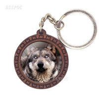 Hot Wolf Wooden Keychain Gothic Wolf Glass Cabochon Pendant Wooden Key Chain Christmas Gift for Men Women