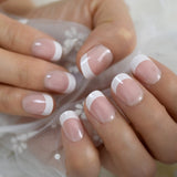 Salon Acrylic French Nails Short Length Ombre Round French Tips Glitter Pattern White Thin False Nail 24 Ct