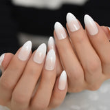 Salon Acrylic French Nails Short Length Ombre Round French Tips Glitter Pattern White Thin False Nail 24 Ct