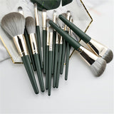 14pcs Soft Natural Hair Green Makeup Brushes Set Professional Foundation Powder Blush Eyeshadow Eyebrow Beauty Cosmetic Tool