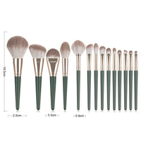 14pcs Soft Natural Hair Green Makeup Brushes Set Professional Foundation Powder Blush Eyeshadow Eyebrow Beauty Cosmetic Tool